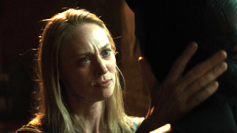 Deborah Ann Woll as Karen Page with Daredevil in Daredevil: Born Again.