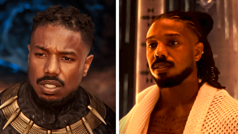 Michael B. Jordan as Erik Killmonger in Black Panther and in Black Panther: Wakanda Forever.