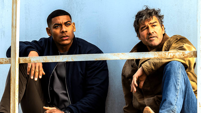 Kyle Chandler and Aaron Pierre as Hal Jordan and John Stewart.