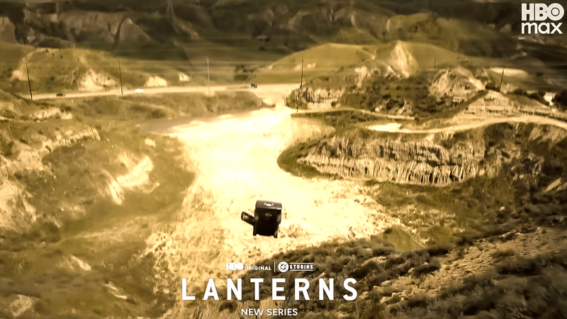 A far away shot of a car falling from a cliff in Lanterns.