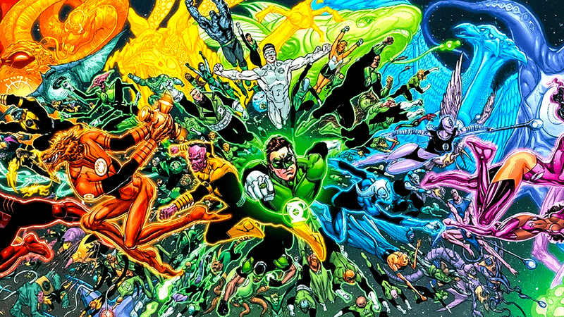 Various Lanterns on the colour spectrum in DC Comics.