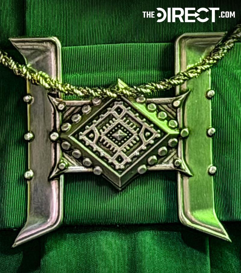 belt buckle on Latverian Witch costume from 'Avengers: Doomsday' at San Diego Comic-Con.
