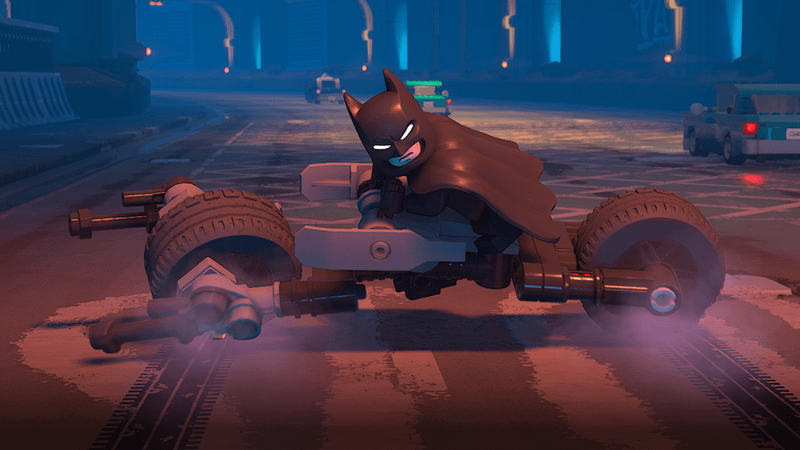 Batman on batbike in LEGO Batman: Legacy of the Dark Knight.