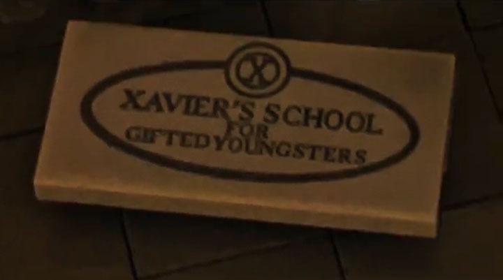 LEGO version of placard for Xavier's School for Gifted Youngsters in recreated 'Avengers: Doomsday' trailer.