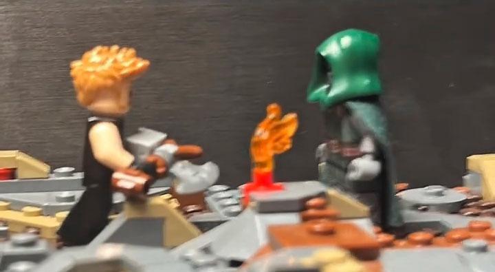 LEGO minifigs ofThor fighting Doctor Doom from  with Stormbreaker recreated 'Avengers: Doomsday' trailer.