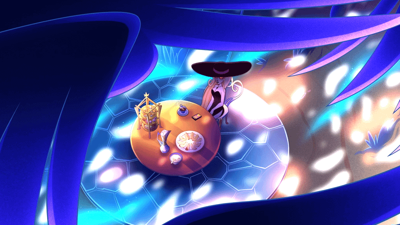 A top-down look at Lilith sitting at a table in Hazbin Hotel Season 2