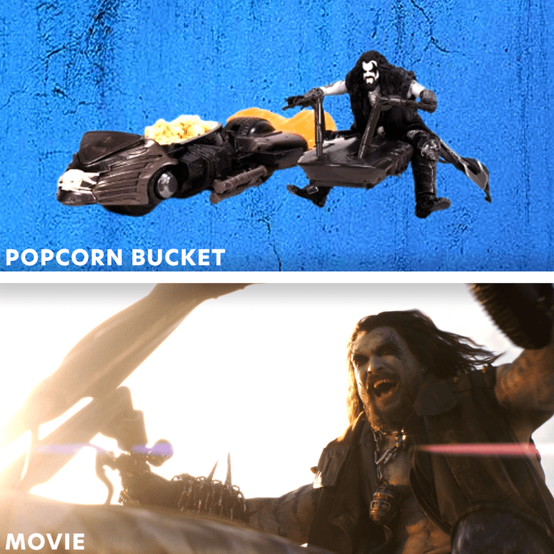 The Lobo popcorn bucket compared to the live-action film.