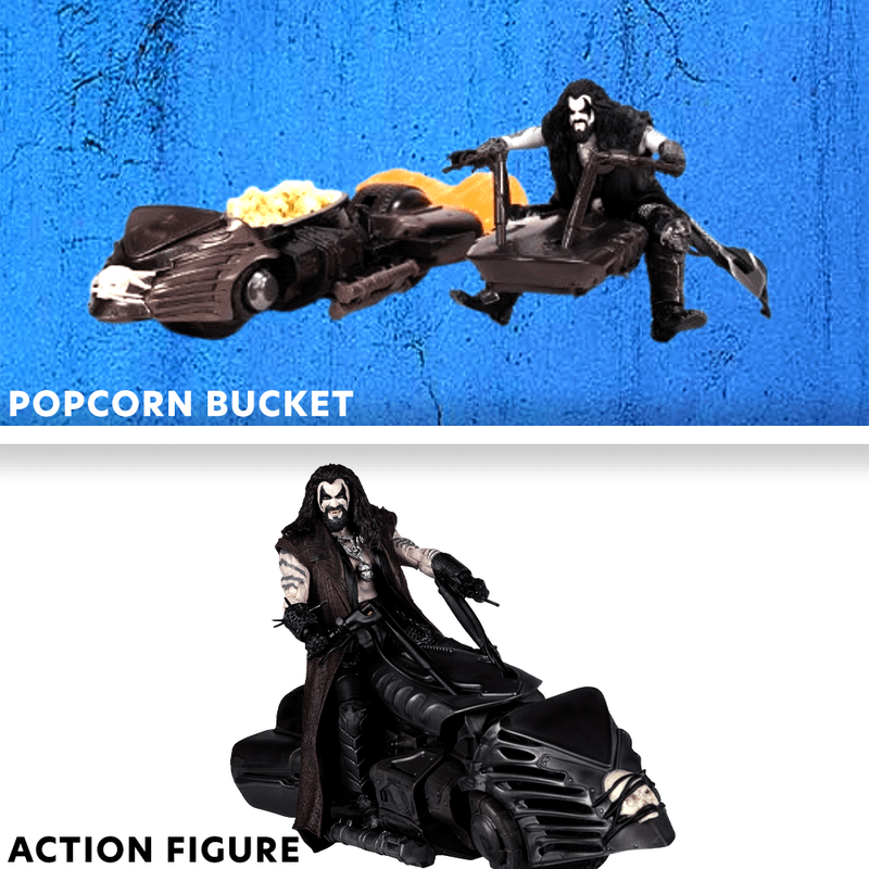 The Lobo popcorn bucket compared to the toy.