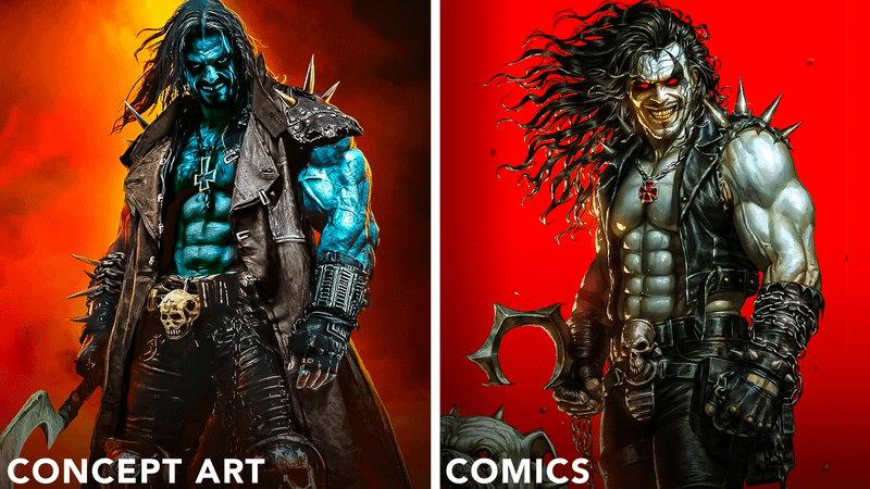 Lobo Supergirl concept art vs Lobo in DC Comics.
