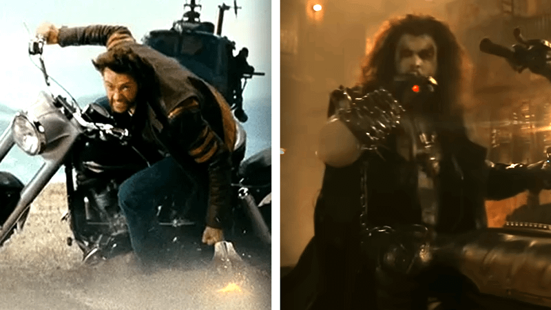 Hugh Jackman as Wolverine alongside Jason Momoa's Lobo.