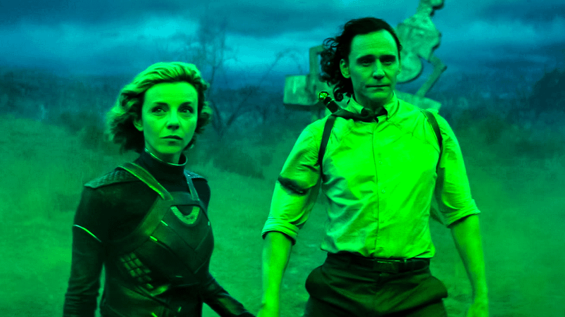 Sophie Di Martino as Sylvie and Tom Hiddleston as Loki in Loki