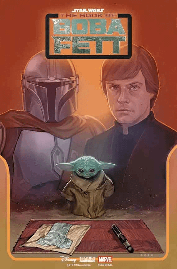 Luke Skywalker, Din Djarin and Grogu.