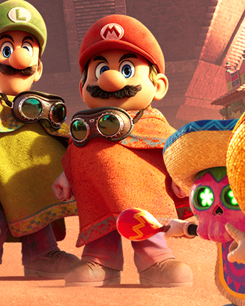 Mario standing in a poncho in The Super Mario Galaxy Movie