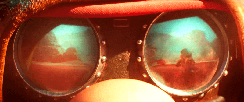 A close-up on Mario with goggles on his face in The Super Mario Galaxy Movie