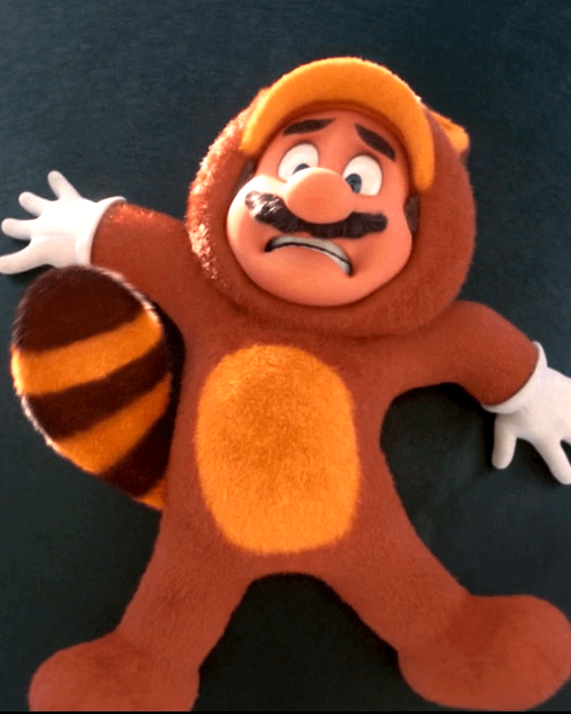 Mario in his Tanooki suit in The Super Mario Bros. Movie