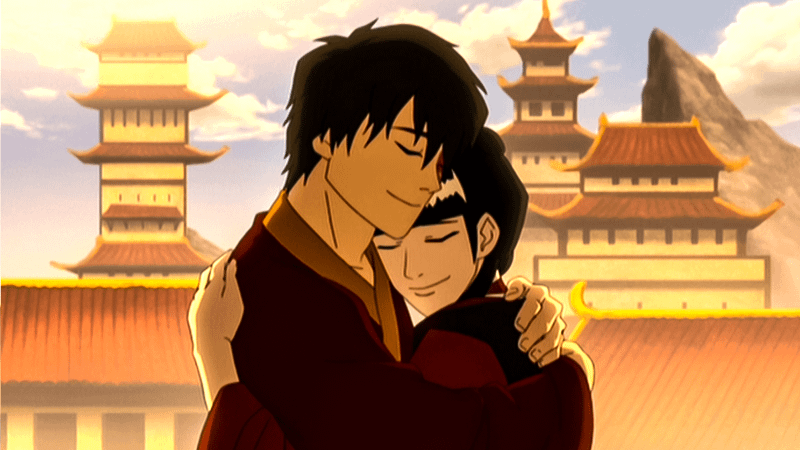 Zuko and Mai embrace in Avatar: The Last Airbender animated series.