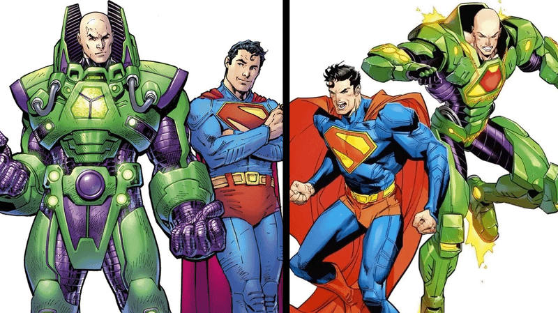 Lex Luthor's Warsuit and Superman in Man of Tomorrow Art