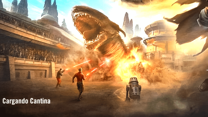 Carson Teva and Cobb Vanth fighting a monster in art for Galaxy of Heroes.