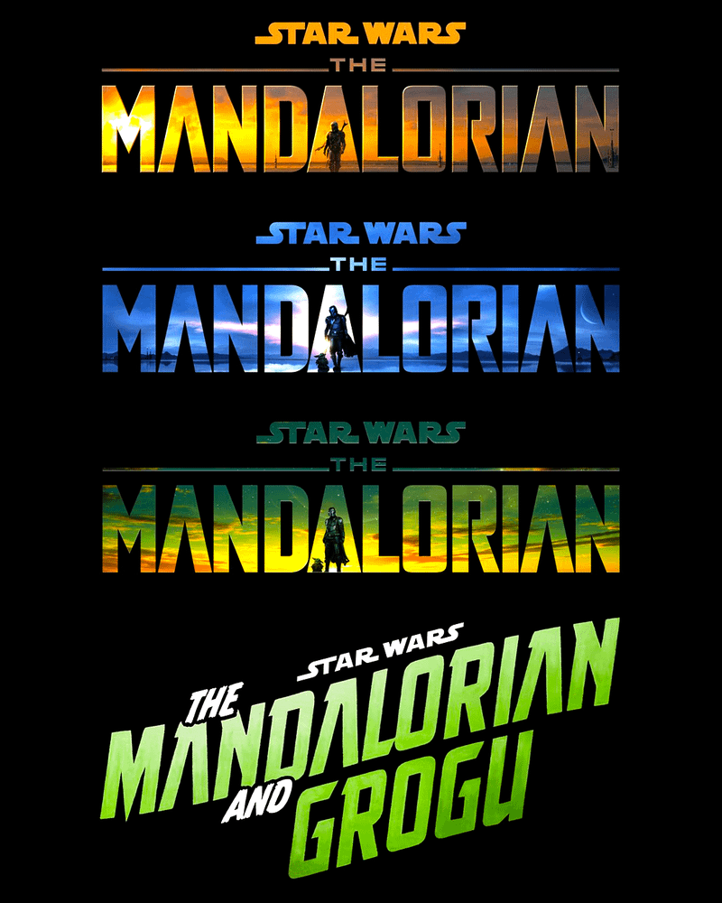 A comparison of all the Mandalorian season logos along with The Mandalorian & Grogu logo