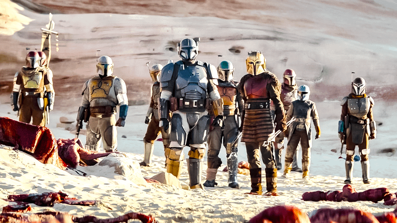 A group of Mandalorian warriors featured in The Mandalorian series.