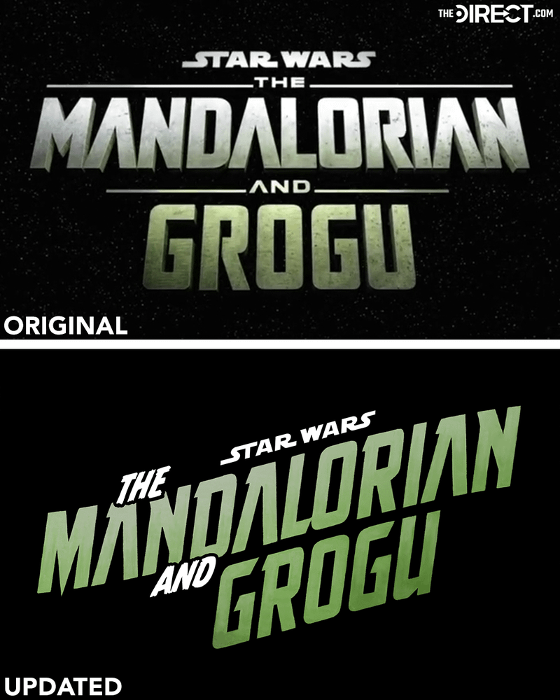 A comparison of the original Mandalorian & Grogu logo and the new curved one