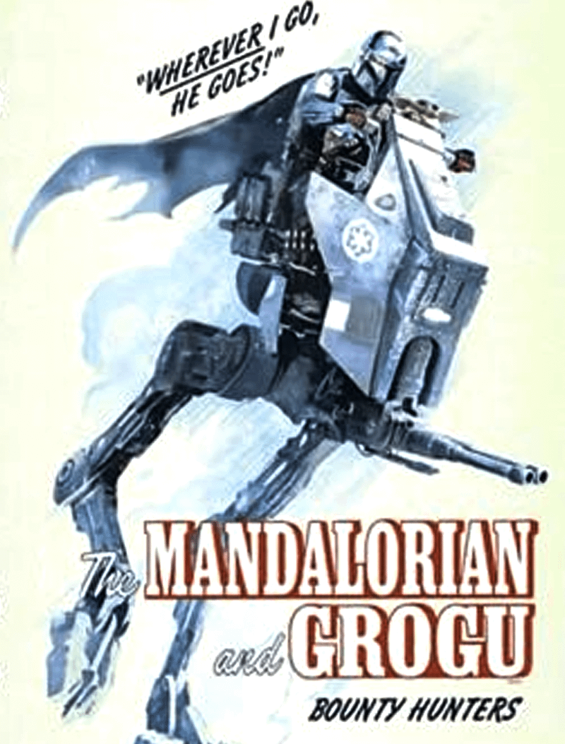 Mando & Grogu riding an AT-RT.