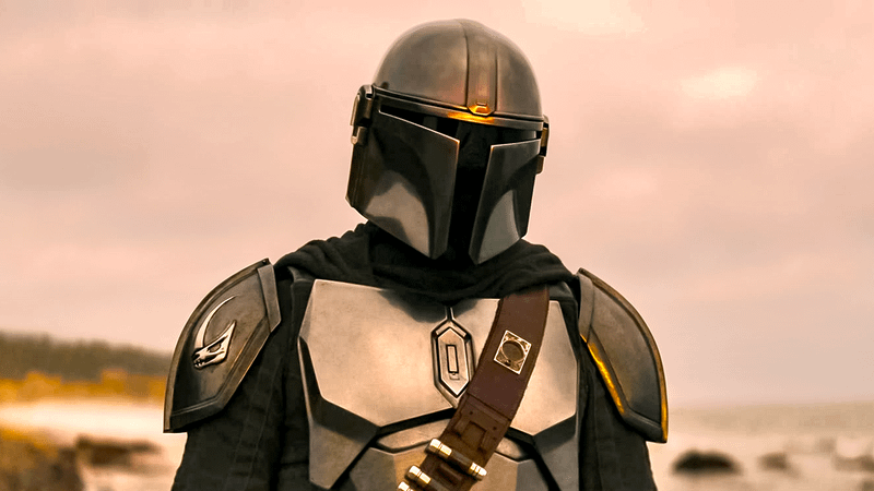 The Mandalorian with helmet on.