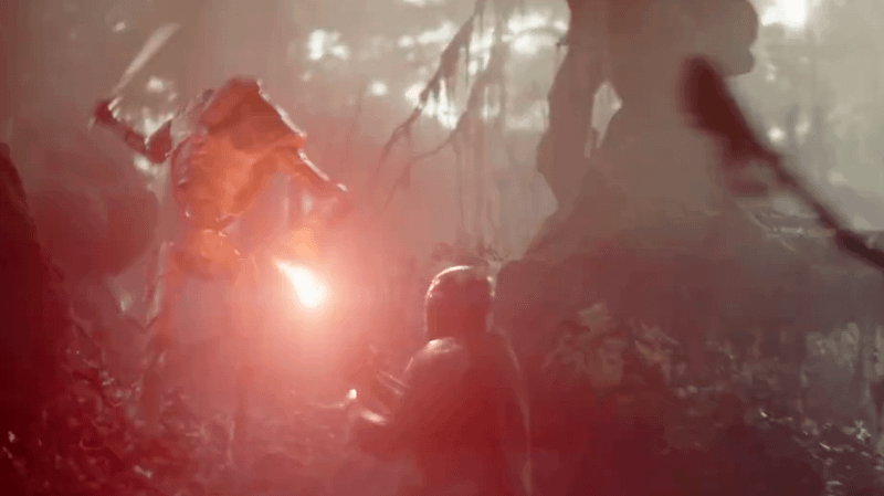 Mandalorian fights B-2 Mercenary Sentry droid in The Mandalorian and Grogu.