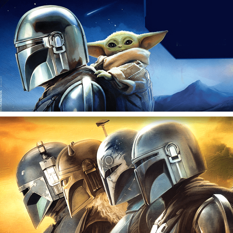 The Mandalorian & Grogu and The Mandalorian posters compared.