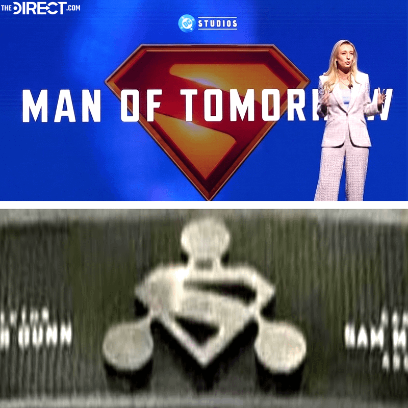 Superman and Brainiac's hybrid logo vs. Man of Tomorrow's official logo.