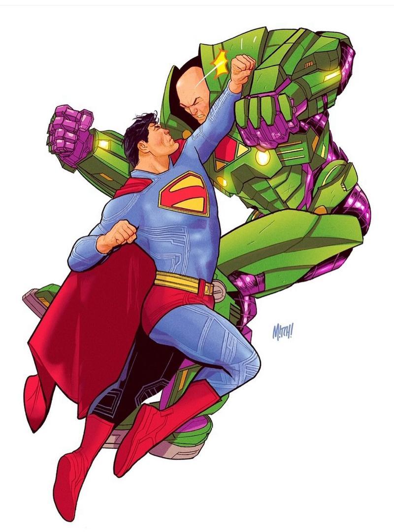 Superman and Lex Luthor fighting each other