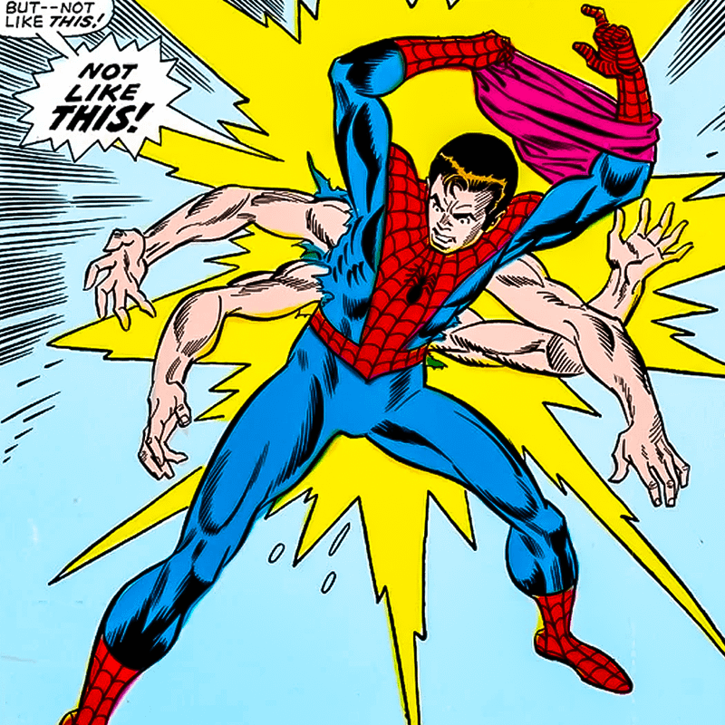 Spider-Man with six arms from the 1970s of Marvel Comics.