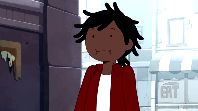 Marshall Lee in a red hoodie in Fionna and Cake