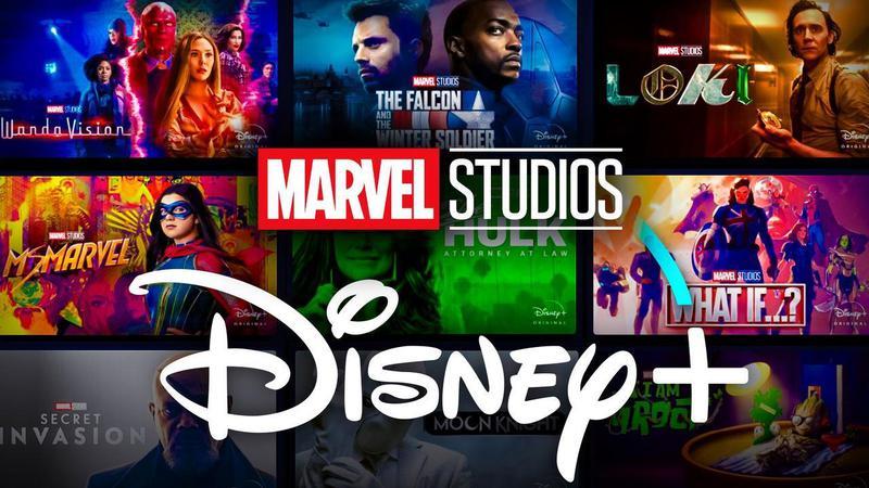 The Marvel Studios and Disney+ logos on top of the MCU content catalog on Disney+