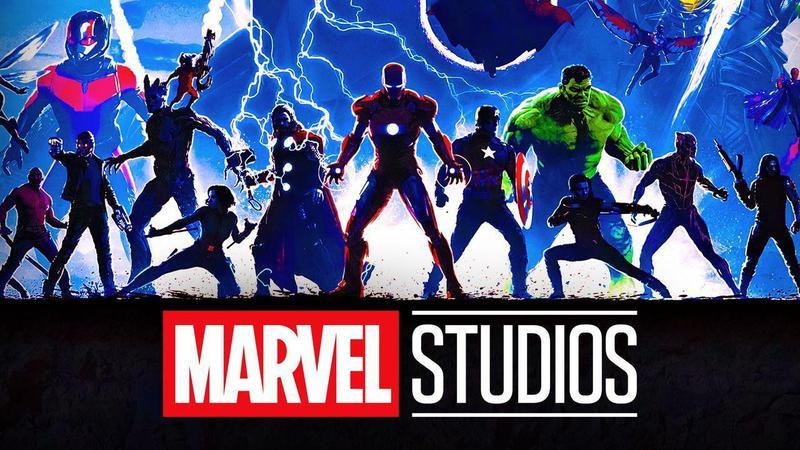 Marvel Studios logo with Avengers silhouettes.