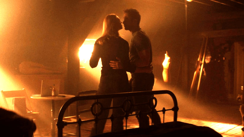 Deborah Ann Woll as Karen Page, Charlie Cox as Matt Murdock training in the attic in 'Daredevil: Born Again' Season 2.