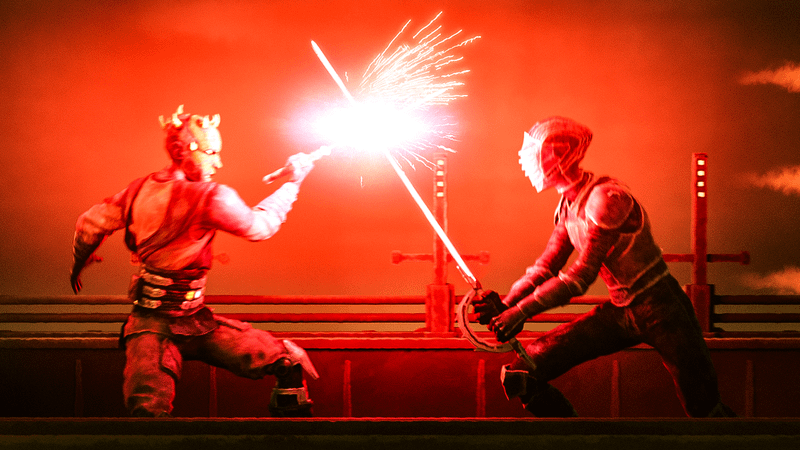 Darth Maul fighting an Inquisitor in Maul: Shadow Lord.