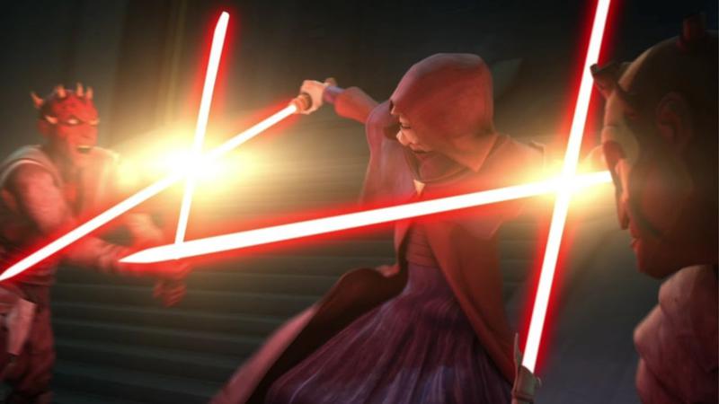 Maul and Savage Opress fighting Darth Sidious in Star Wars: The Clone Wars.