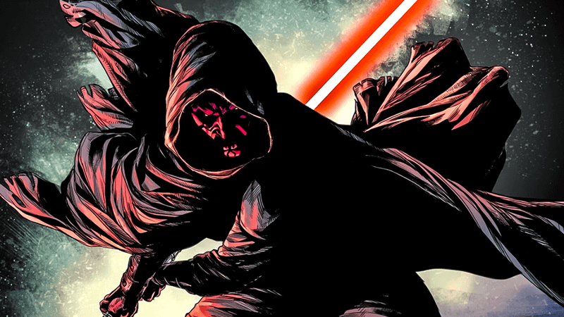 Maul wielding his double-bladed lightsabers.