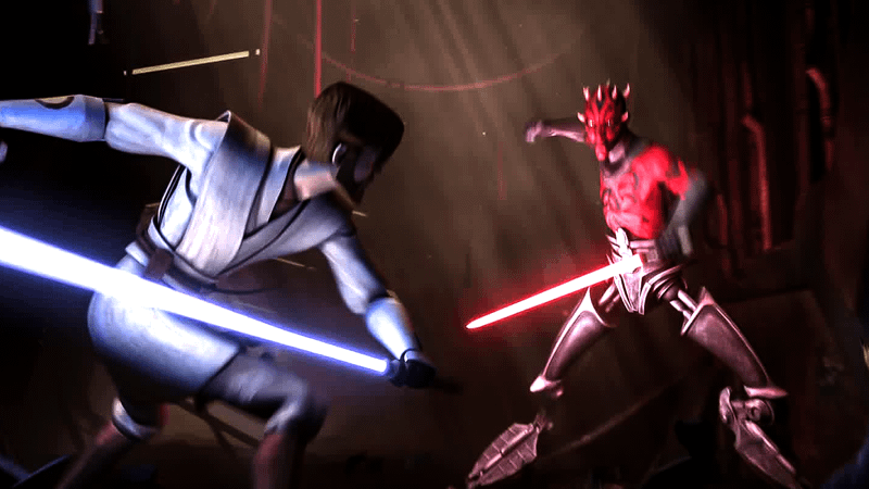 Darth Maul fighting Obi-Wan Kenobi in Star Wars: The Clone Wars