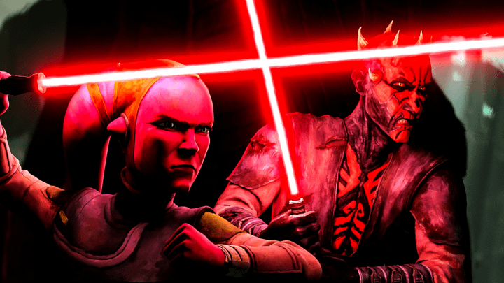 Devon Izara and Maul holding red lightsabers.