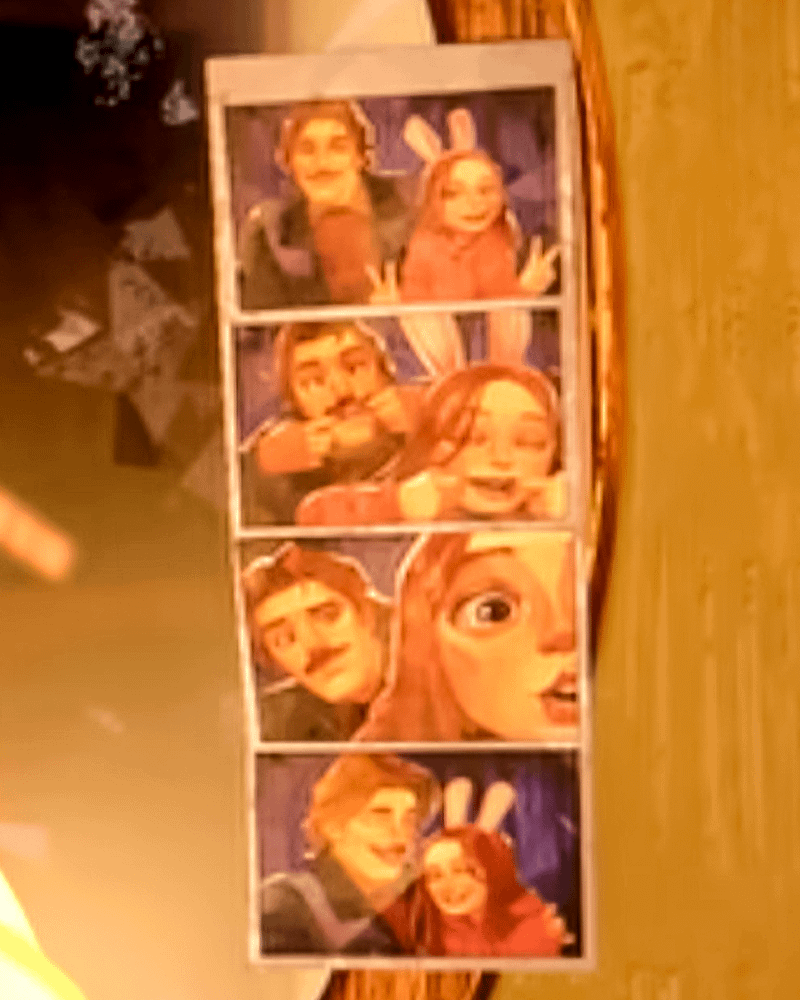 A photo strip of young, animated Max Mayfield and her dad.