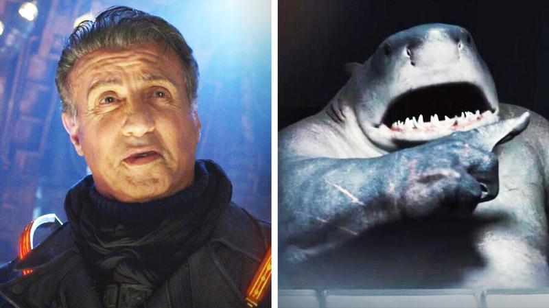 Sylvester Stallone in Guardians of the Galaxy and King Shark from The Suicide Squad.