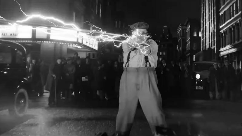 Andrew Lewis Caldwell as Dirk Leydon/Megawatt shooting electricity in 'Spider-Noir.'