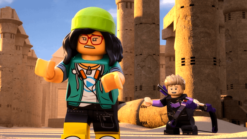 Meryet Karim and Hawkeye in LEGO Marvel Avengers Strange Tails