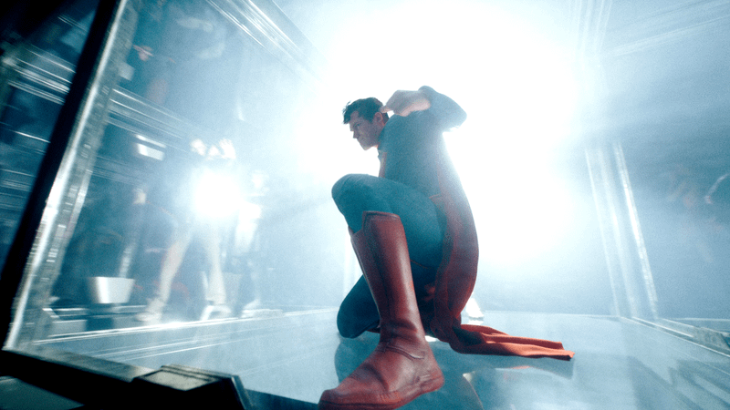 David Corenswet as Superman punching a glass wall in Superman