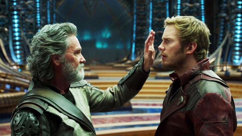 Ego holding his hand up to Peter Quill's face in Guardians of the Galaxy Vol. 2.