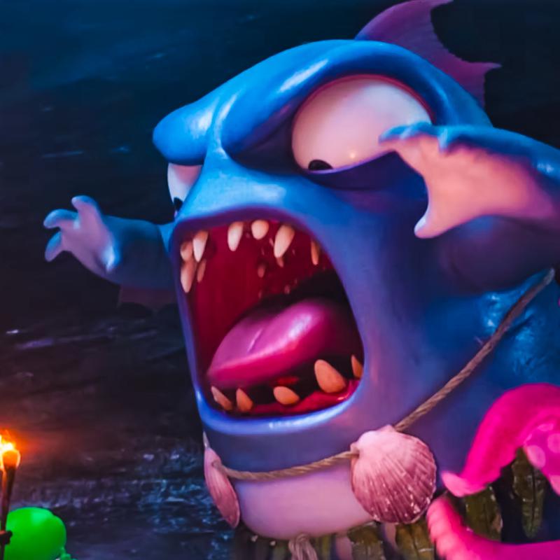 A fish monster with his mouth agape in Minions and Monsters.