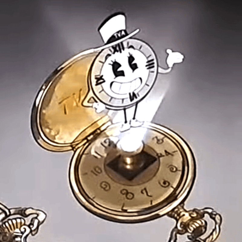 black & white clock version of Miss Minutes from Loki Season 2