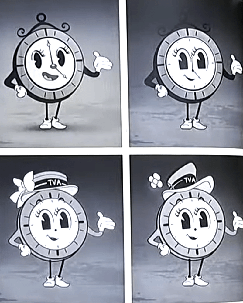 four old-timey versions of Miss Minute in Loki Season 2 concept art